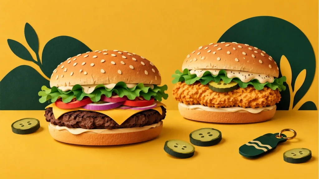 バーガーとパドル型小物を表すイラスト