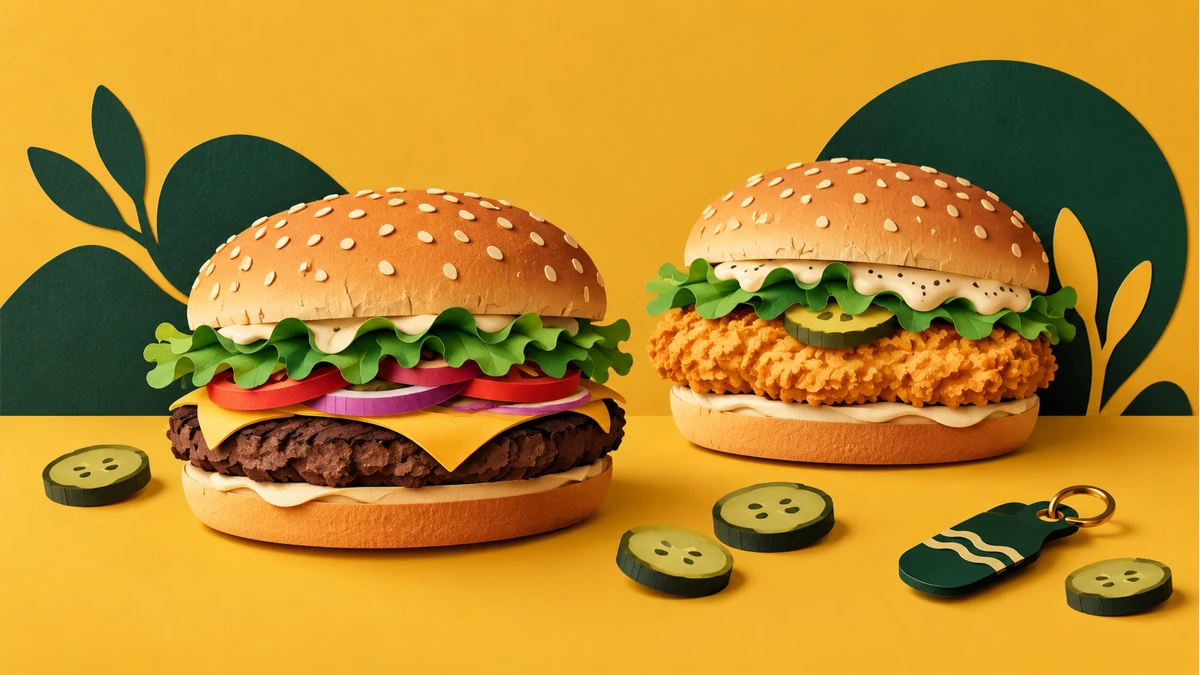 バーガーとパドル型小物を表すイラスト