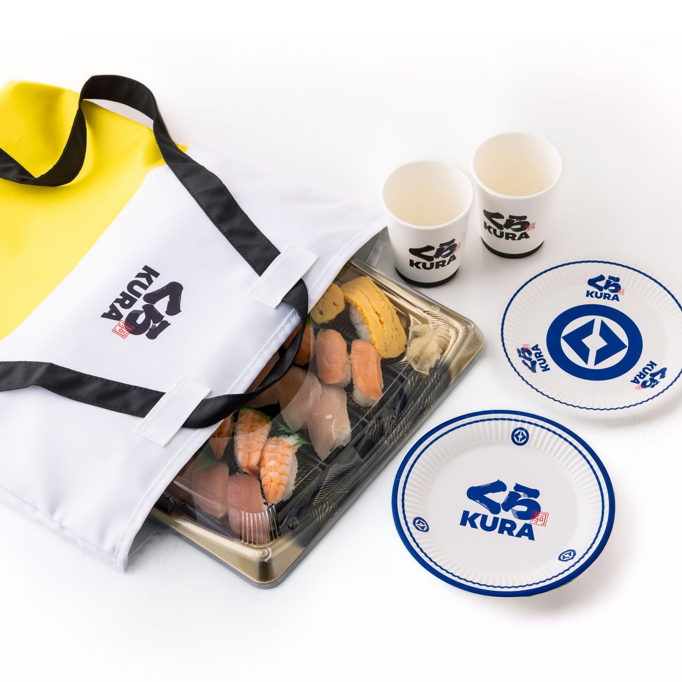 エコバッグと紙皿紙コップの公式商品写真。撮影小物・食品は商品内容ではありません