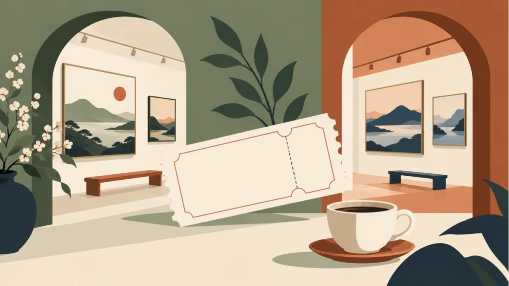 二つの展覧会とカフェを表すイラスト