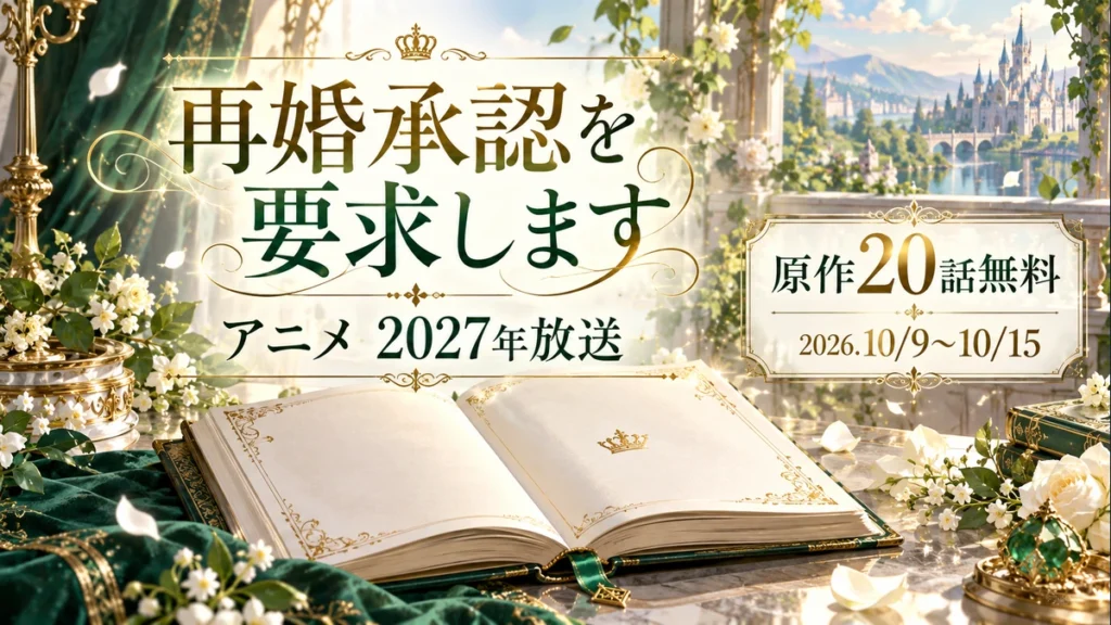 『再婚承認を要求します』のアニメはいつ?2027年放送・声優と原作20話無料の期間のAI編集イメージ